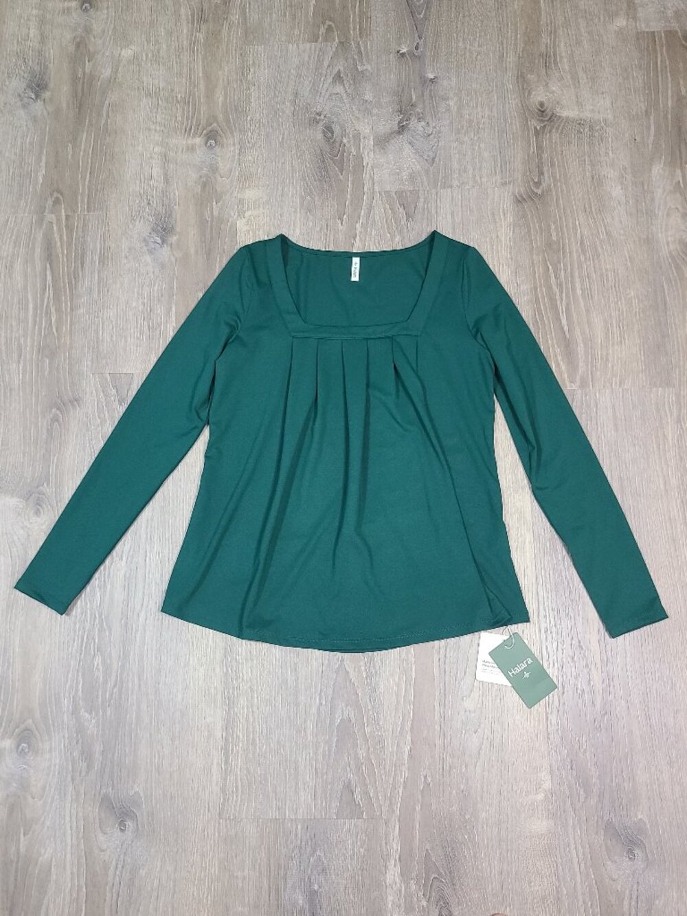 Halara Square Neck Long Sleeve Casual Top Rain Forest Green Loose Fit XS NWT
